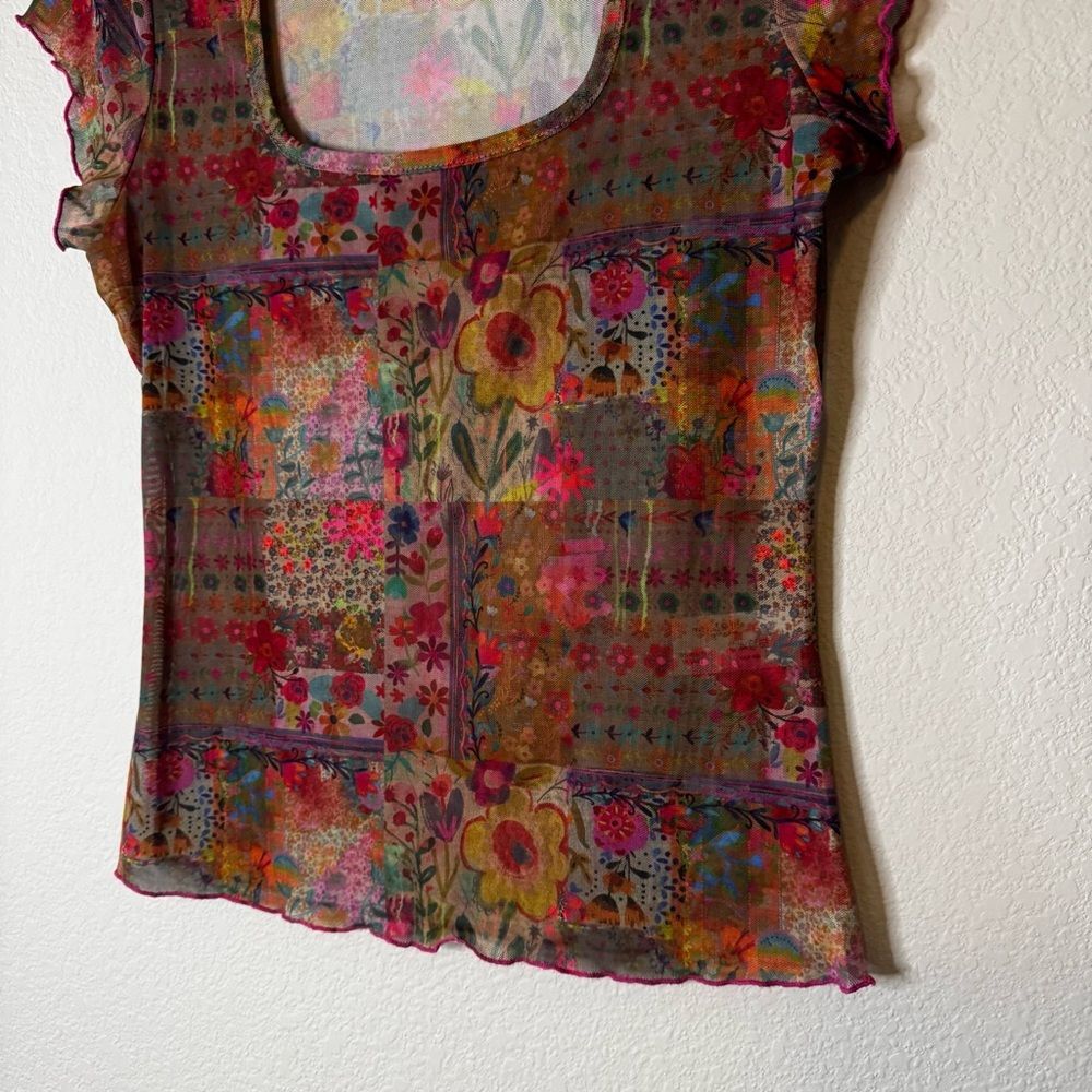 NATURAL LIFE Devon Mesh Short Sleeve Top Pink Floral Patchwork Size Medium - Picture 3 of 8